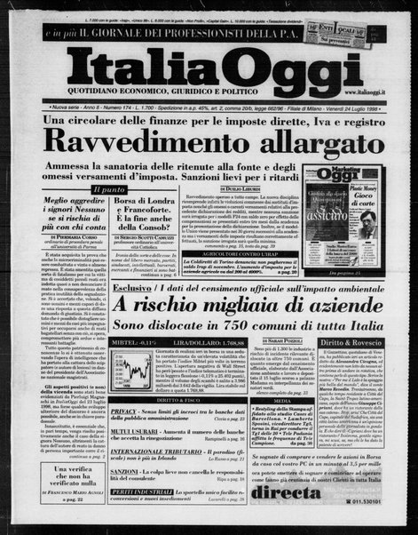 Italia oggi : quotidiano di economia finanza e politica